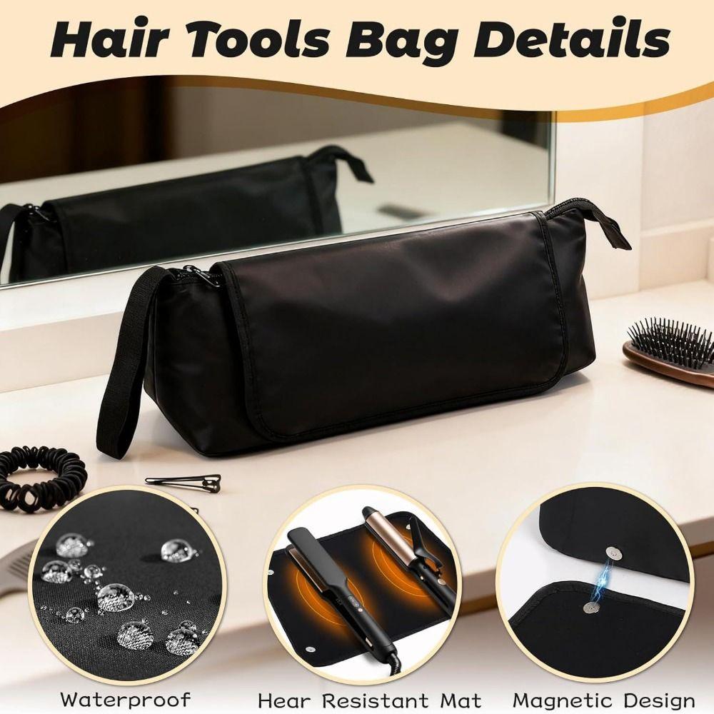Foldable Magnetic Curler Storage Bag Large Capacity Curling Iron Carrying Case  Travel Use