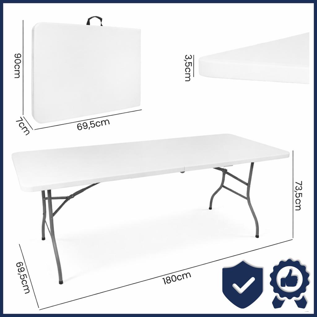 [15] Large foldable garden catering table in a suitcase, white, 180 cm D1153