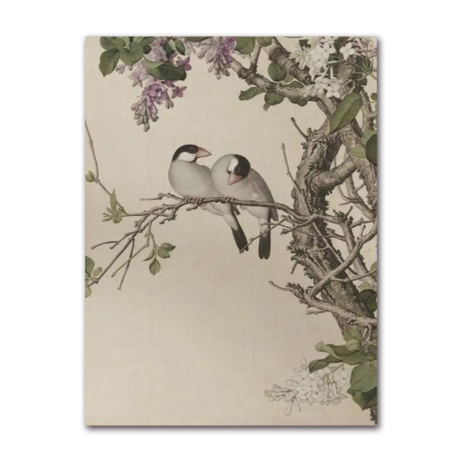 3 Vintage Oriental Bird Flower Canvas Wall Art Poster–Classic Chinese Style Floral Printing for Timeless Home Decor,Ideal Gifts