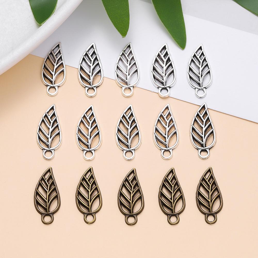 50pcs/lot 19x8mm Alloy Leaves Shape Antique Pendant Charms Necklace Bracelet Earring DIY For Jewelry Making Accessories Supplies