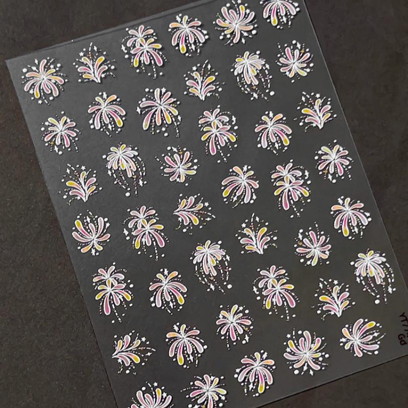 Fireworks Nail Stickers Rainbow Laser Silver Pink Blooming Firework New Year Celebration Nail Art Decals Decoration