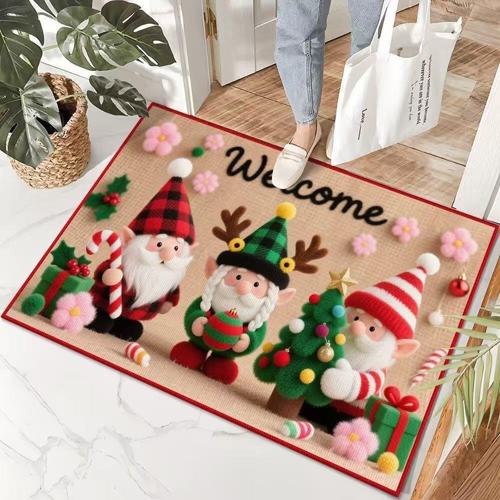 

Visual Velvet Christmas Door Mat with Santa Claus Reindeer Patterns Floor Mat for Home Entrance Decor Adding Festive Joy 30x50cm
