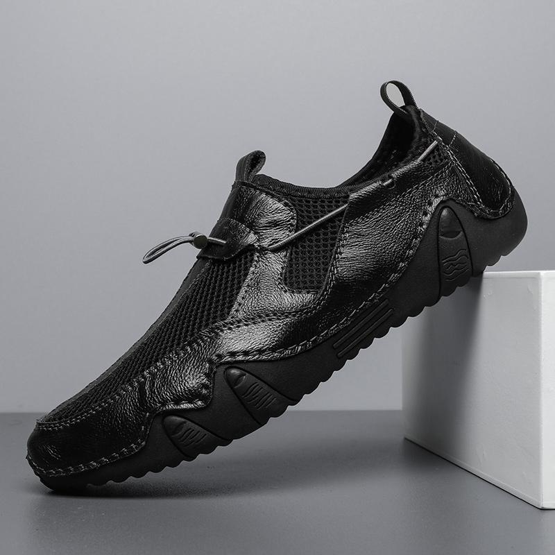 

Мужские мокасины модные повседневные кожаные сетчатые оригинальные мужские кроссовки обувь для работы на открытом воздухе кожаные туфли мужская обувь бесплатная доставка 46 чёрный