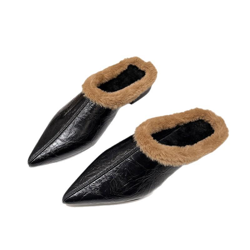 Women's Outdoor Low Heel Pointed Toe Velvet Mules - Autumn/Winter 2025 Collection