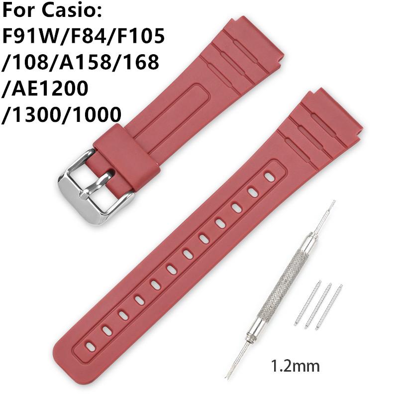 18mm TPU Resin Strap for Casio F-91W F-84 F-105/108 A-158/168 AE-1200/1300 Watch Band Waterproof Sport Bracelet Accessories