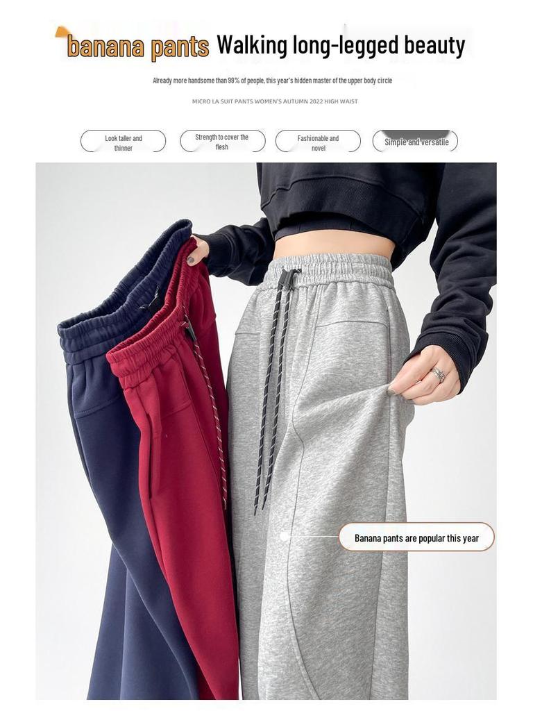 Women's High-Waist Wide-Leg Sweatpants: Autumn/Winter Thickened Velvet Casual Pants