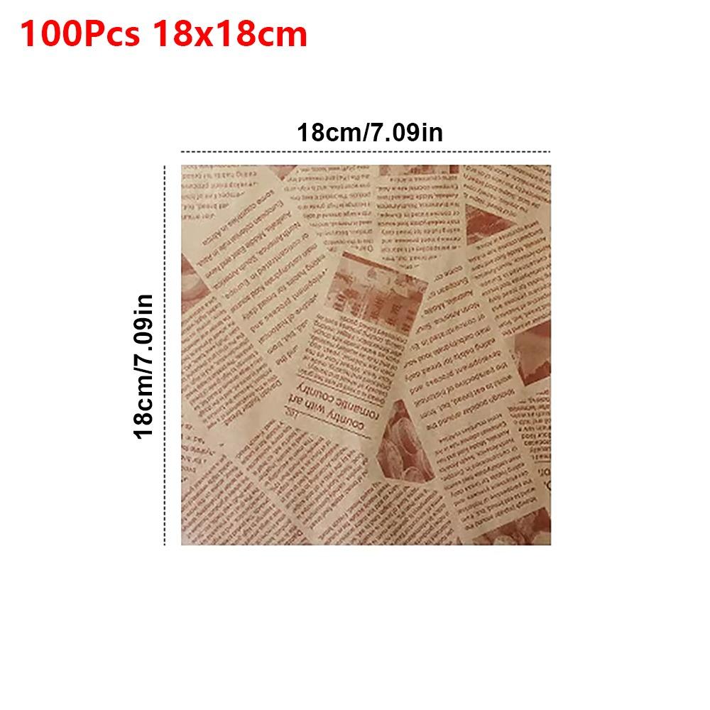 100 Stück Bedrucktes ölbeständiges Pad-Papier 15/18/22/25/30 cm Einweg-Backpapier Wachspapier für Lebensmittel Backen Grillen Burger Pommes