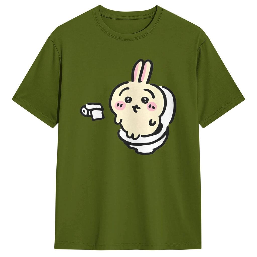 Usagi On The Toilet Potty Chiikawa Hachiware Poop Pooping T Shirts Short Sleeve Tshirt Summer Cotton O-Neck Oversized Top Tees