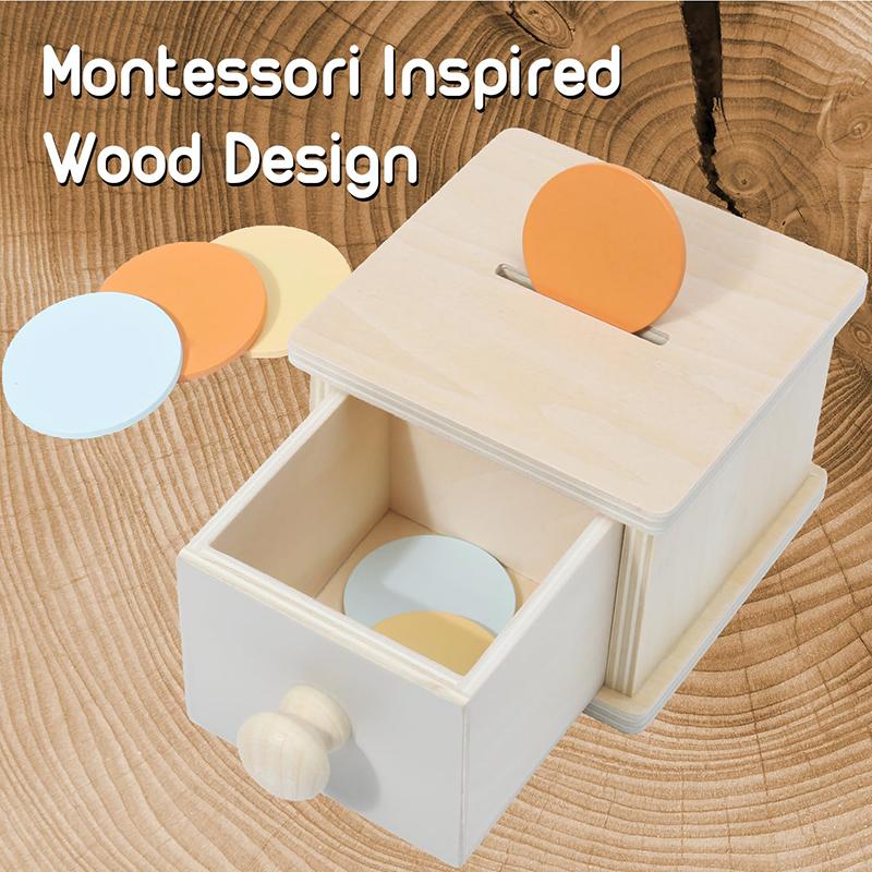Children's Montessori Wooden Round Drawer Target Box Early Education Multi-functional Coin Box Puzzle Toy