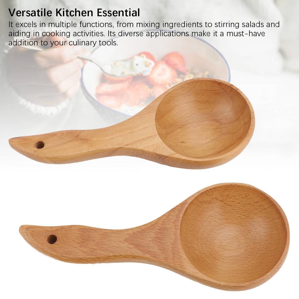 2pcs Cooking Spoon Exquisite Anti Stick Wooden Ladle for Kitchen Salad Mixing Stirring