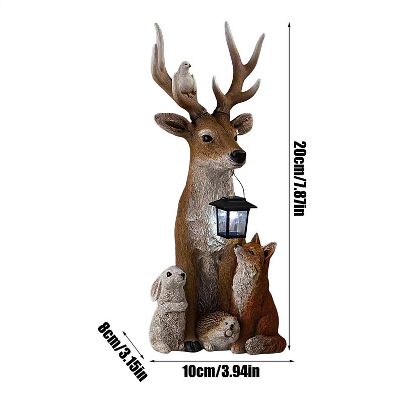 Garden Statue Resin Deer Figurine Solar Statue Lights Waterproof Resin Sculpture Lights Creative Animal Figurine Lamps Yard