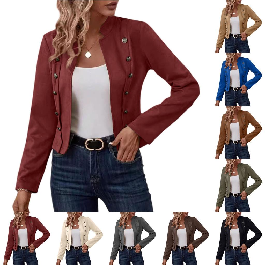 Damen Casual Business Langarm Jacke mit Frontöffnung Slim Fit Cropped