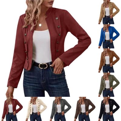 Women's Casual Business Long Sleeve Front Opening Slim Fit Cropped Jacket