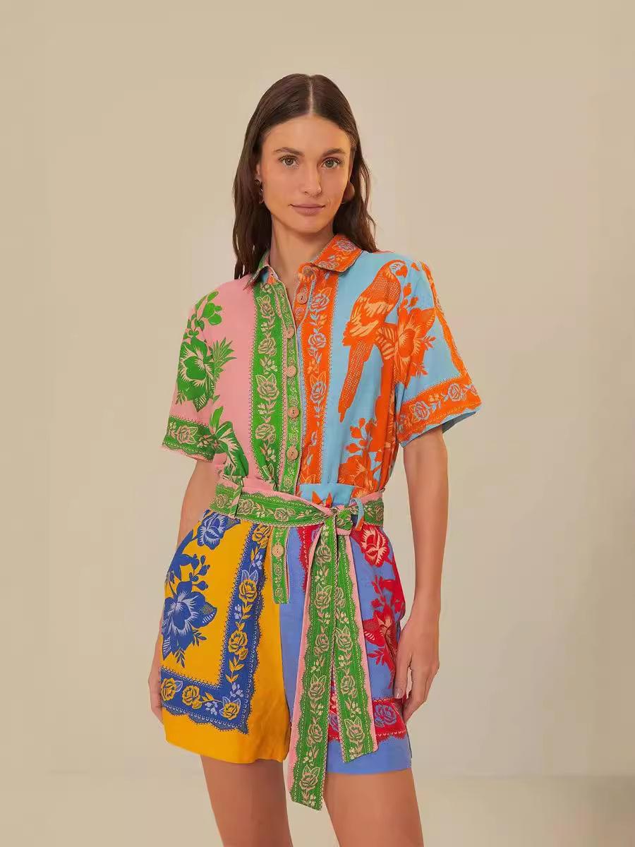 Europe and the United States 2026 hot sale fashion casual linen contrasting color jumpsuit women S
