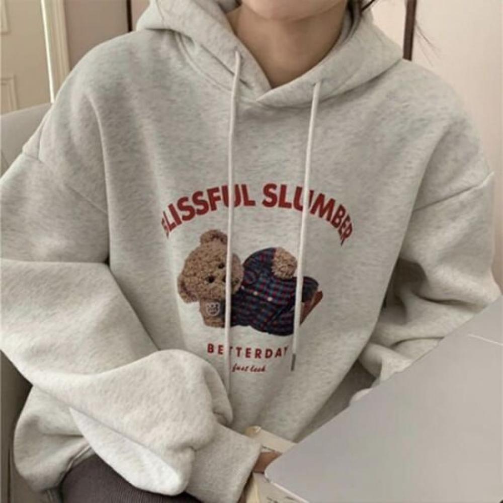 Navava Women Retro Bear Print Long Sleeve Sweatshirt Nt3216