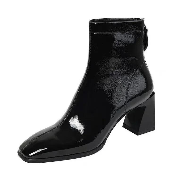 

Женская элегантная обувь на высоком каблуке, сексуальные ботильоны «Челси», новые туфли на массивном каблуке с квадратным носком, модные мотоциклетные туфли-лодочки Botas 2024 34 чёрный