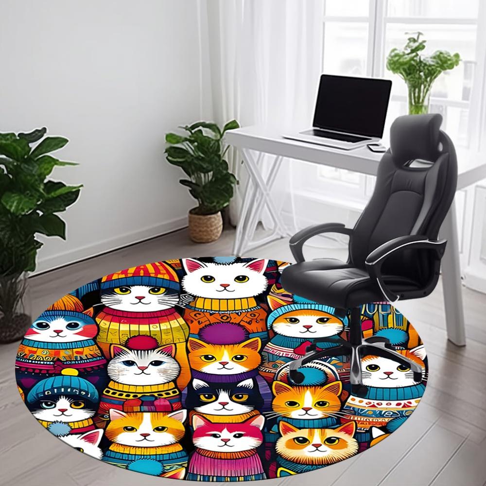 1pc Cat Winter Office Round Area Rug, Mat Suitable For Office, Under Office Chairs Bedroom Living Room Home Decor, Room Deco