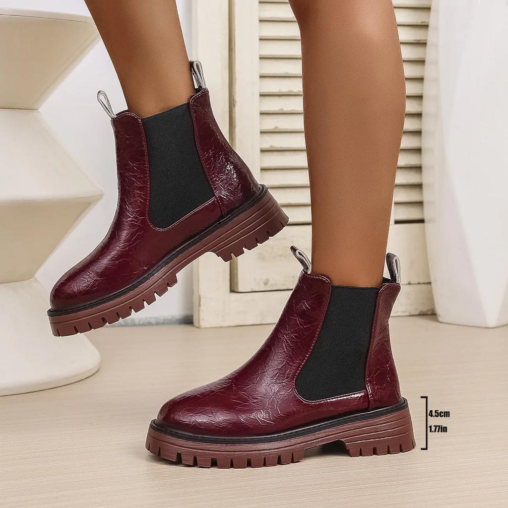 Women's Chelsea Boots Thick Platform Ladies Round Toed Slip On High Top Shoes Classic Winter Mid Heels Women Ankle Boots