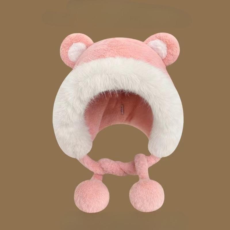 Cute Teddy Bear Autumn/Winter Warm Plush Ushanka with Thickened Earflaps, Anti-Cold Hat