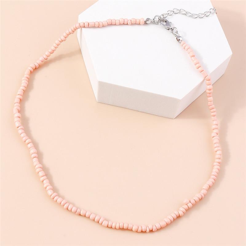 Summer Boho Korea Lovely Flowers Seeds Beaded Necklace Statement Short Collar Choker Necklace for Women Vacation Jewelry Gifts