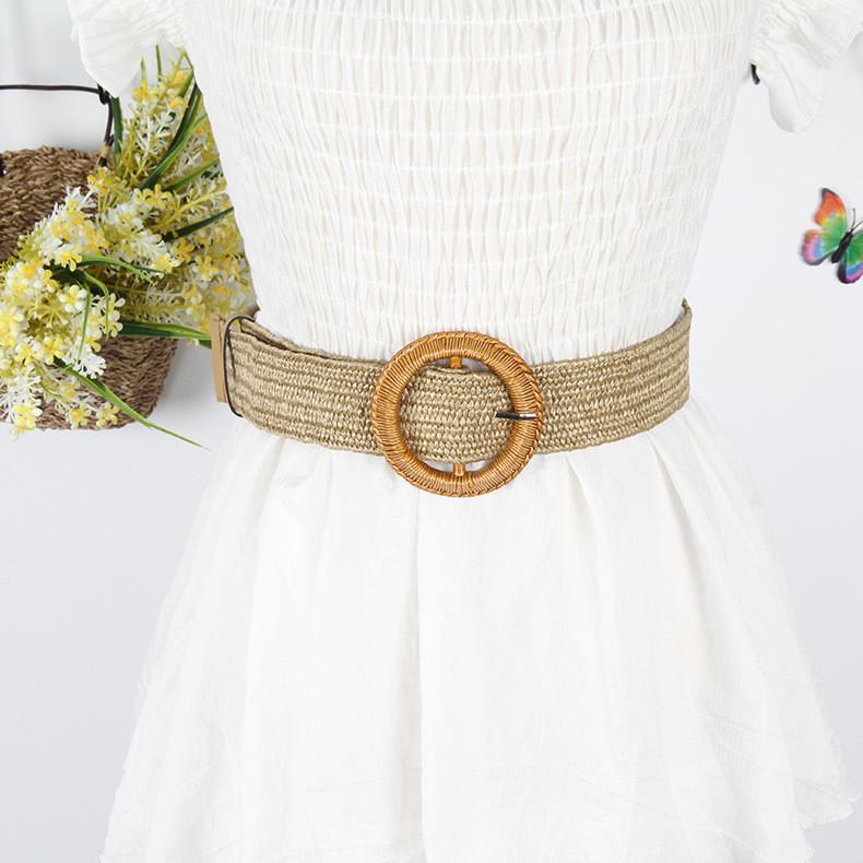 Waist Rope Weave Bamboo Kno Imitation Woven Round Buckle Women Waist Belt Gift