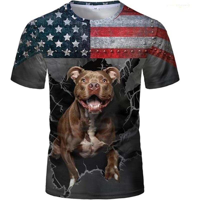 Full Print Bull Pit Dog Graphic Tees Shirt For Men 3D Printed Animal Pattern Novelty Short Sleeves Oversized T Shirt Streetwear