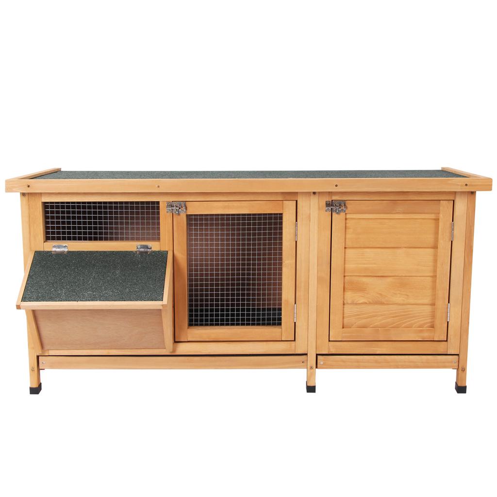 Wooden Rabbit Hutch 112x50x54 cm with Bitumen Roof and 2 Doors for Rabbits and Guinea Pigs