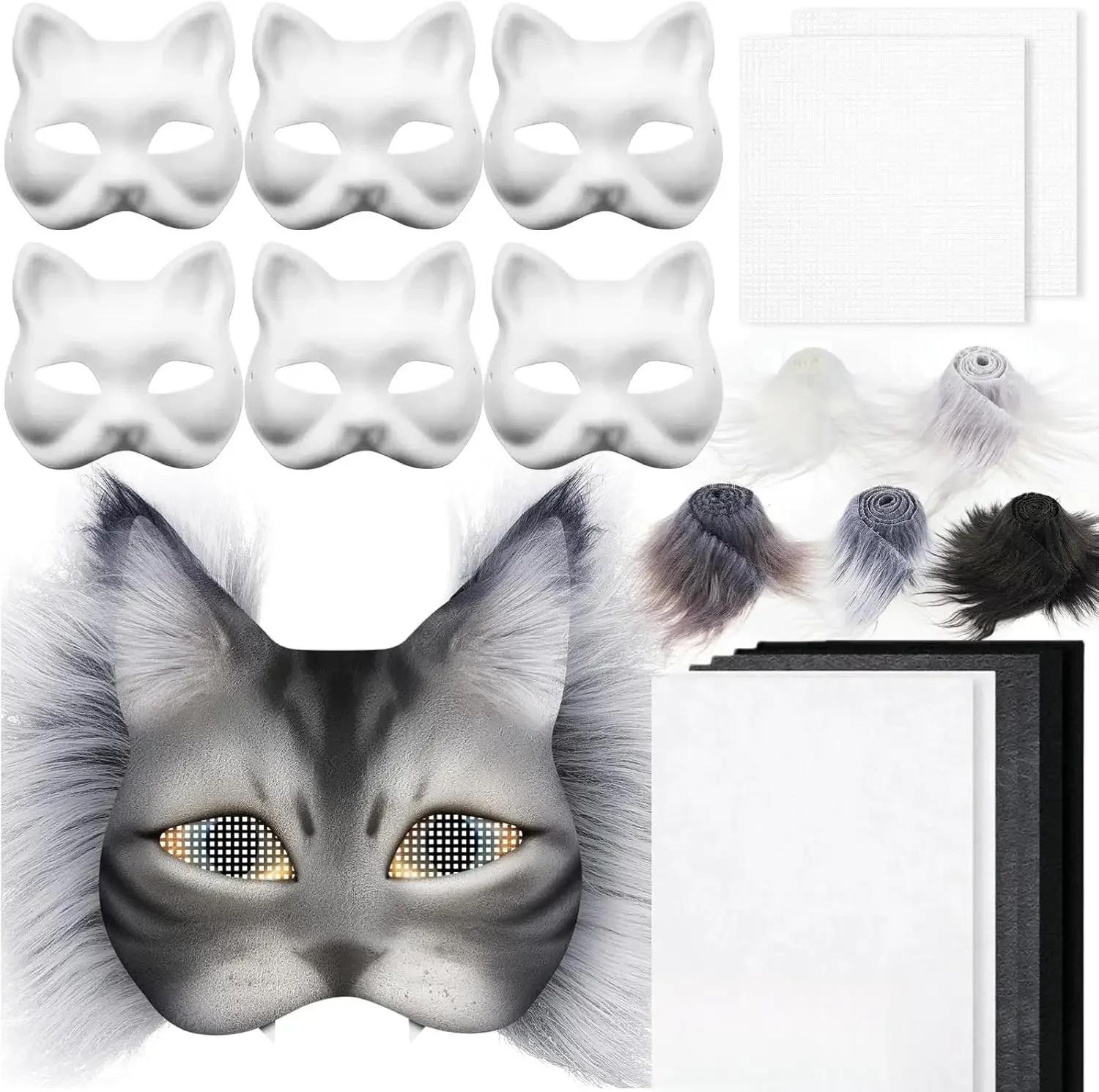 

Cat Masks for Painting Masks Crafts Cat Masks for Painting Felt Mask Craft Kit Therian Mask for Halloween Masquerade Cosplay