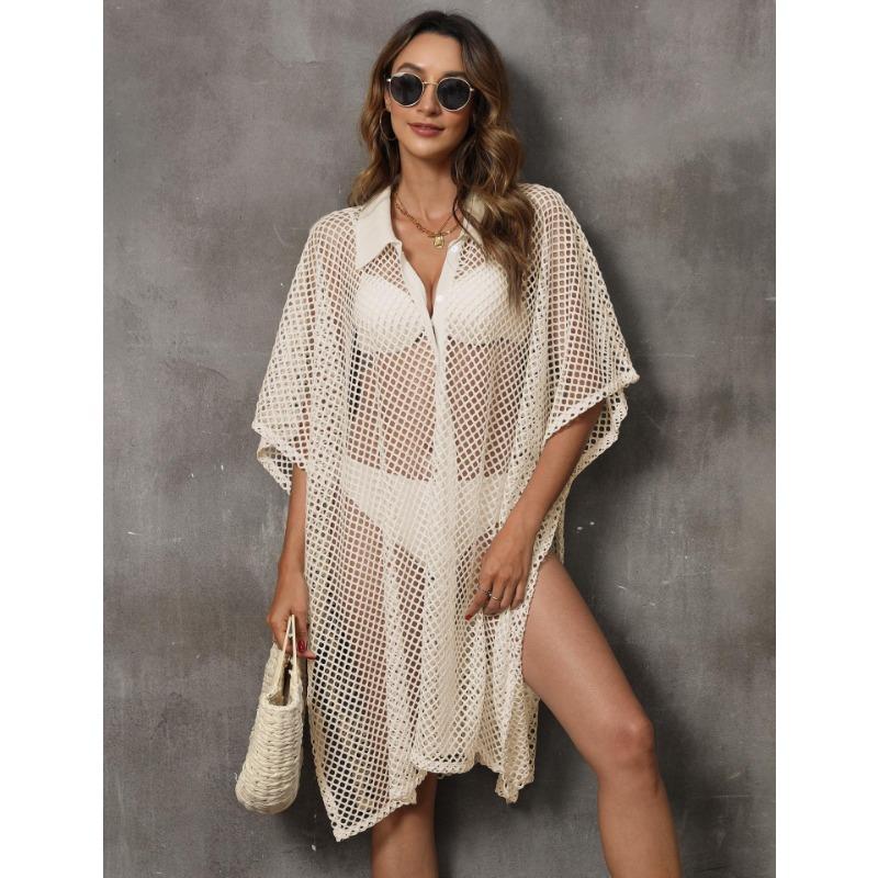 

Женское накидка больших размеров, пляжная одежда для отдыха, сетчатая лоскутная рубашка, накидки для купальников, платье нестандартной формы, свободные накидки One Size абрикосовый