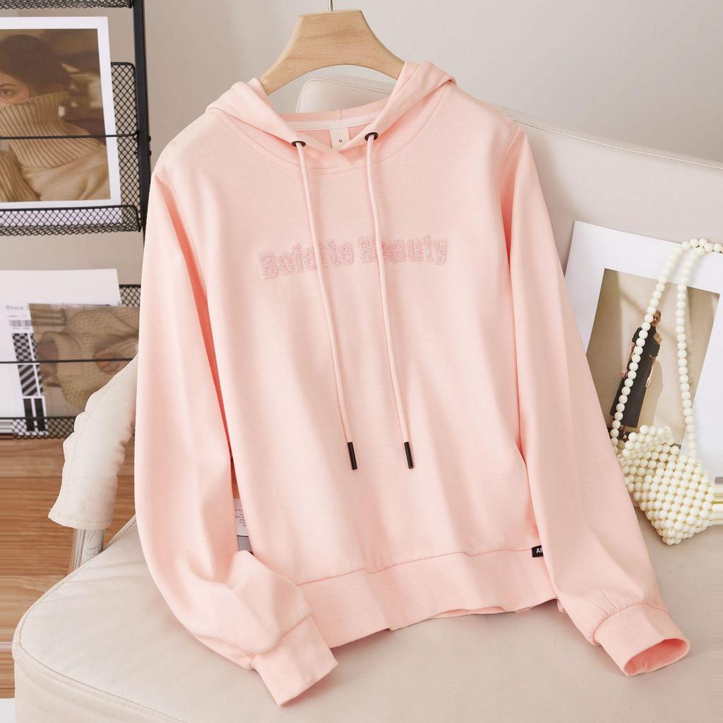 Women's Autumn Loose Fit Hooded Sweatshirt with Letter Embroidery - Korean Style, Versatile Long Sleeve Top