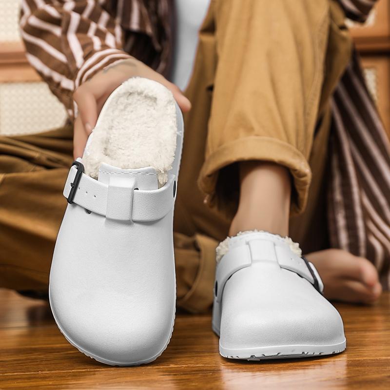 Winter Clogs Fleece Lined Half Shoes For Men Mules Women Fur Loafers Slippers Indoor Open-Back Casual Shoes Plush Slides Sandal