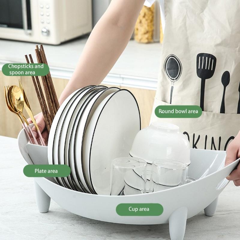 

Dish Drying Rack Oval Shaped Drainer with Utensil Holder Plate Bowl Cutlery Storage Vegetable Basket Kitchen Dropshipping белый