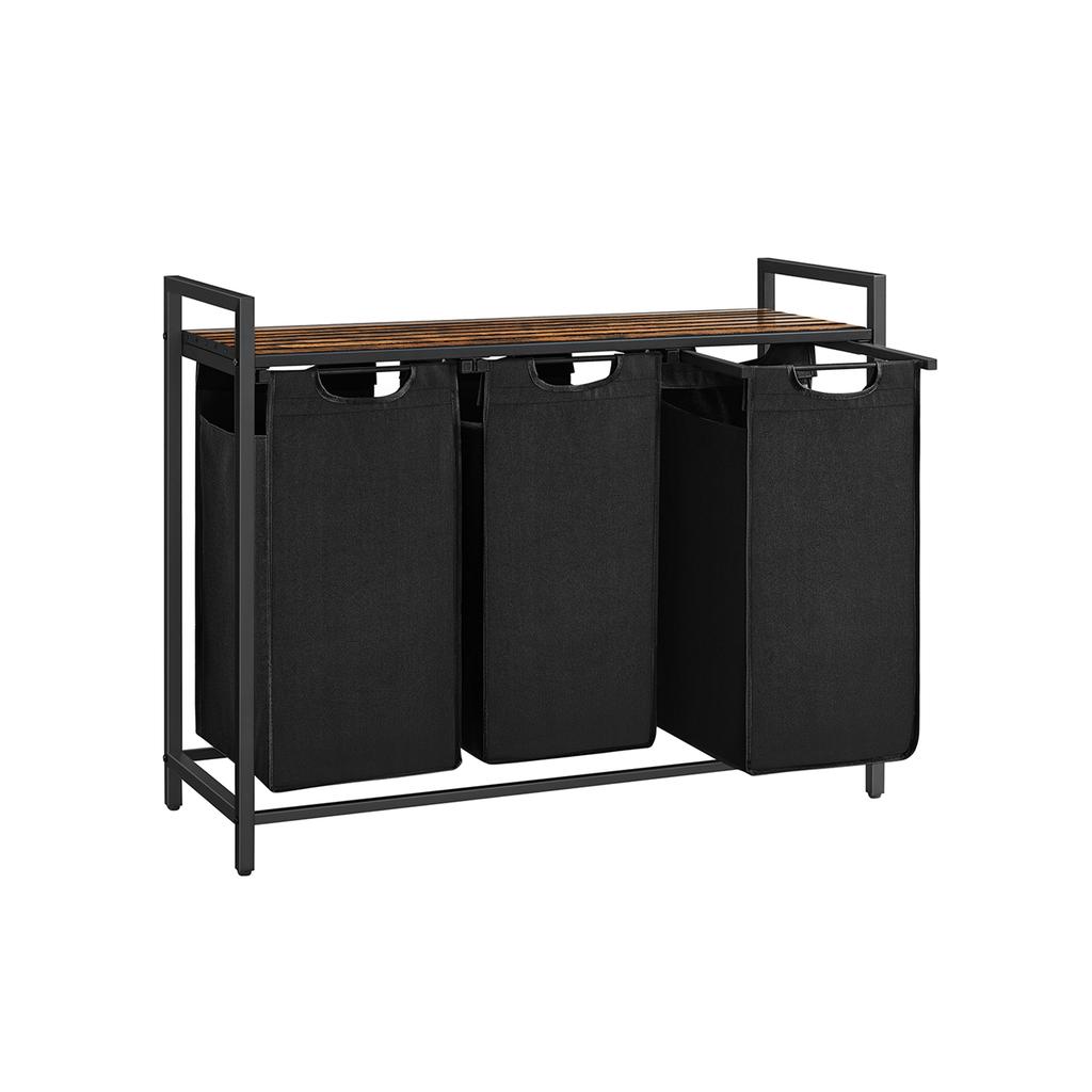 VASAGLE Laundry Basket, Laundry Hamper, Laundry Sorter with 3 Pull-Out and Removable Bags, 1 Storage Shelf, 38L Capacity per Bag, for Bathroom