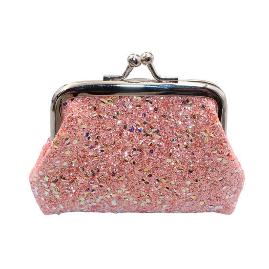 Sequined Coin Pouch, Women Glitter Coin Pouch, Mini Change Purse with Kiss Lock Closure for Coins Cash Jewelry розовый