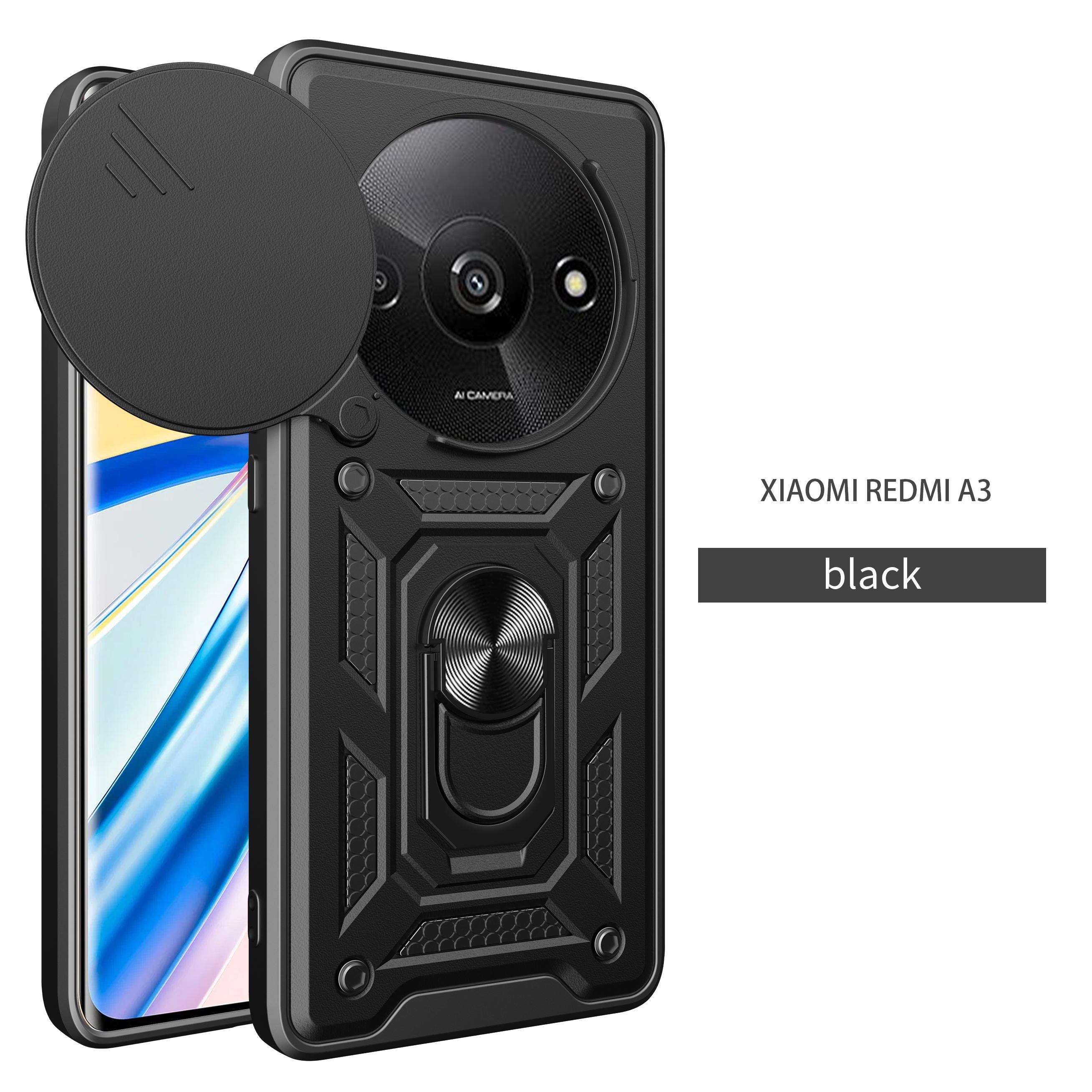 

Для Xiaomi Redmi A3 2024 чехол Armor Magnetic Ring Stand Phone Cases For Redmi A3 A 3 RedmiA3 Slide Camera Lens Protective Cover For Redmi A3 чёрный