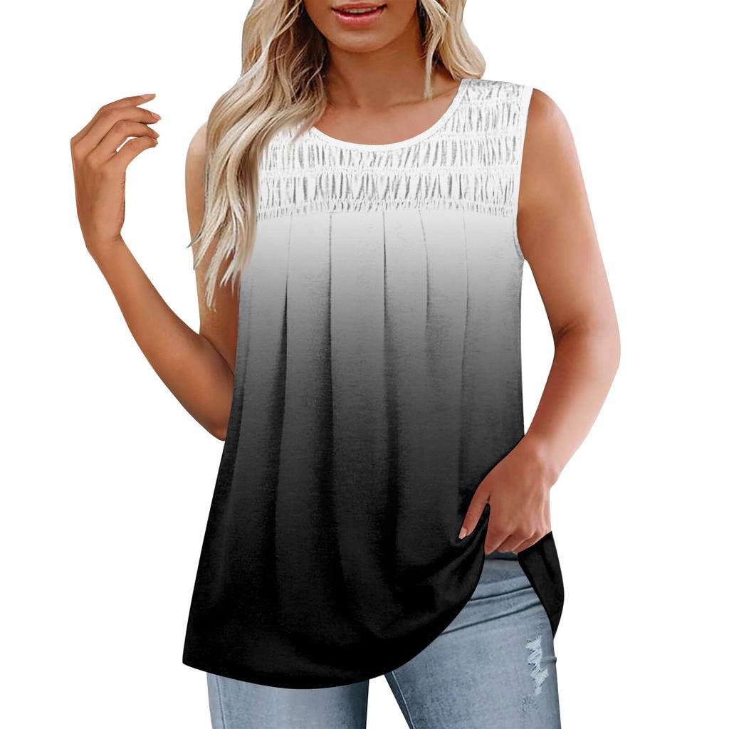 Womens Summer Tops Casual Ruffle Short Sleeve Crewneck Loose Pleated T Shirts