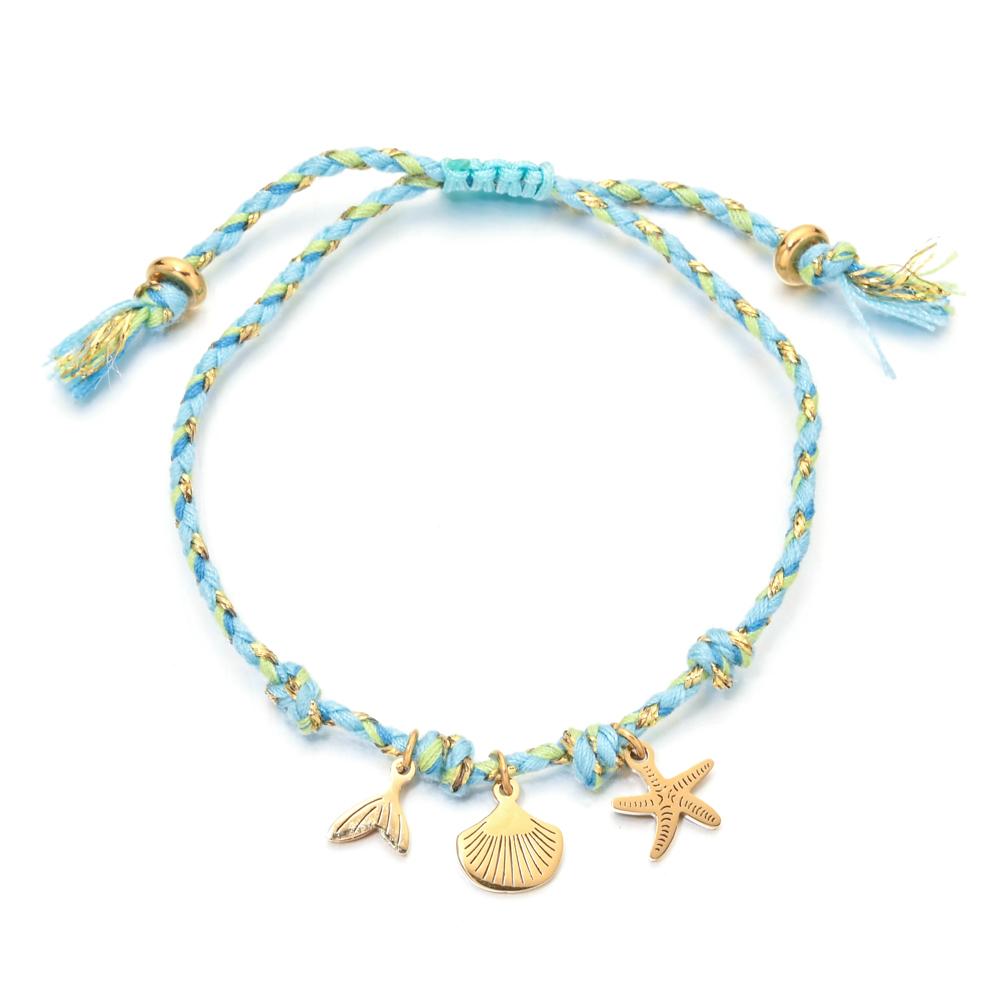 Fashion Handmade Jewelry Rope Braided Starfish Shell Fish Drop Bracelet Bangle Oceanic Summer Daily Wear Jewelry