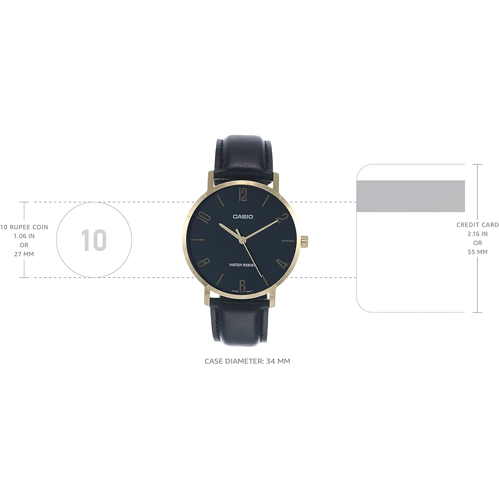 Casio Analog Watch Black Leather 46x40x8.2mm Quartz Movement