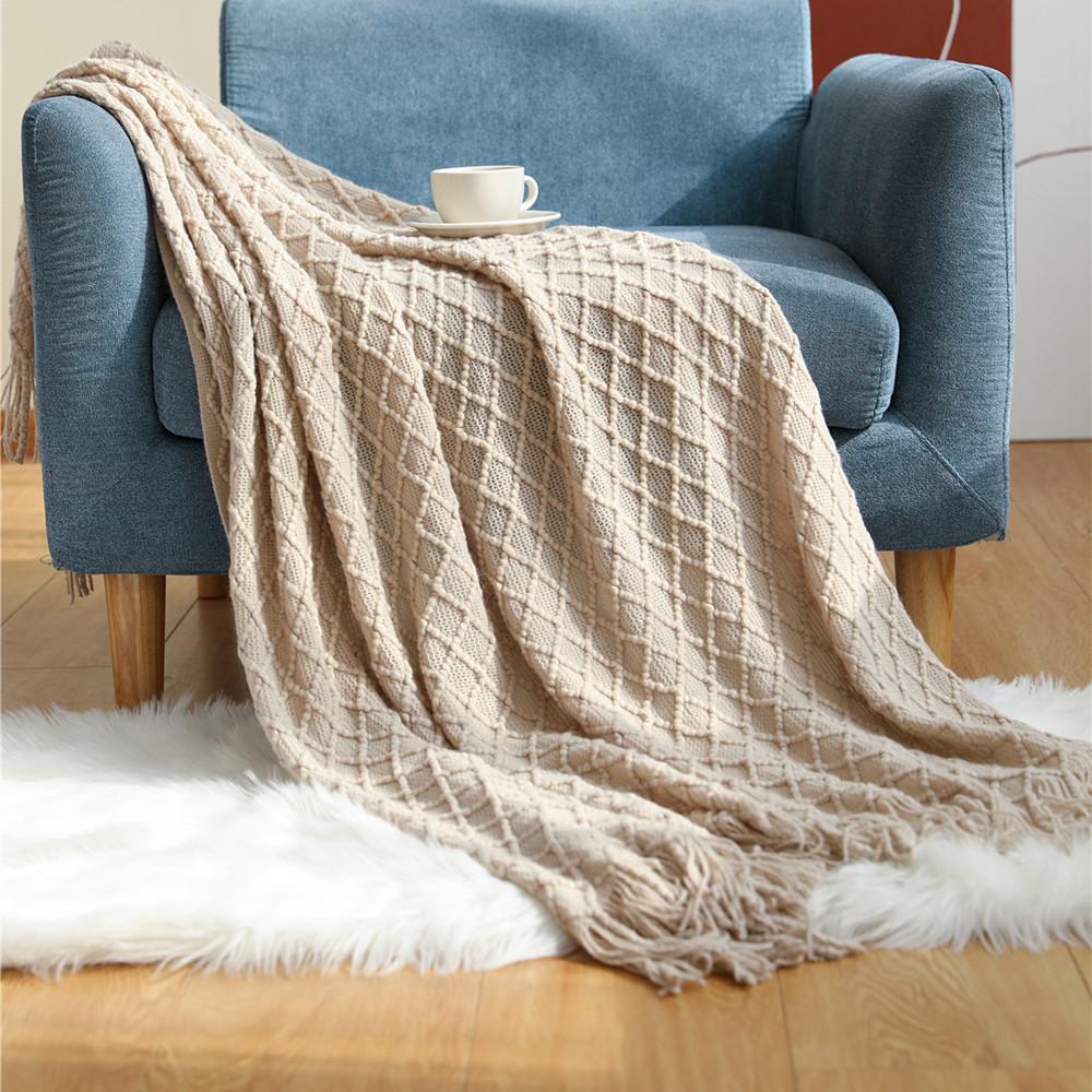 Scandinavian Solid Colour Summer Cooling Throw Blanket Ultra Soft Knitted Woolen Sofa Cover Blanket Shawl Bed Tail Towel For Office Home