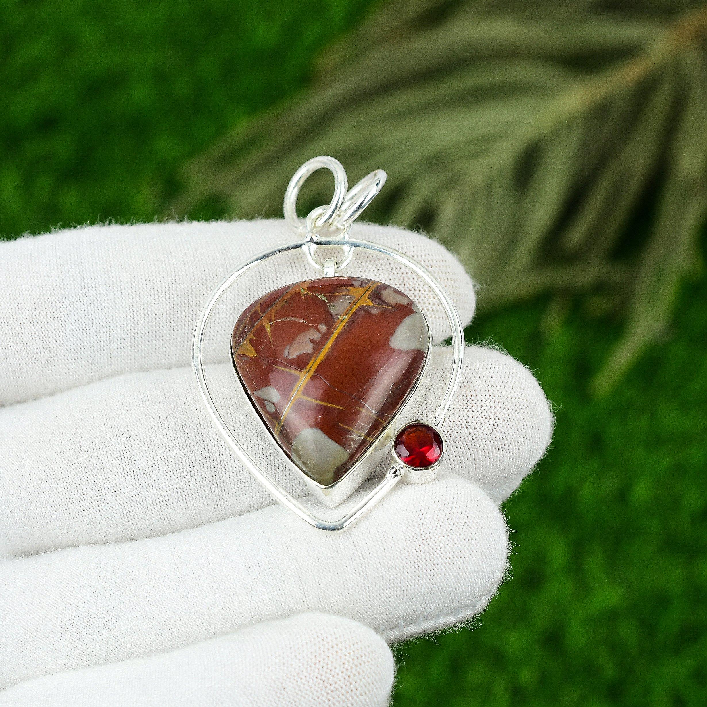 

День матери Сделка Норина Яшма Драгоценный камень Рубеллит 925 Серебро Безель Бохо Подвеска