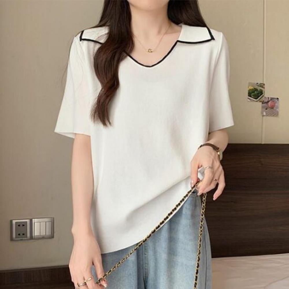NaVaVa Women Simple Daily V Neck Collar ShorT sleeVe KniT T shirT Nk2939
