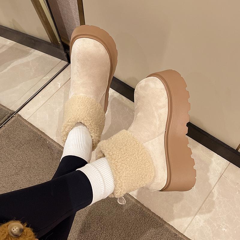 Fashion Winter Chunky Platform Heels Women Snow Boots Keep Warm Height Increase Warm Cartoon Short Booties Shoes Zapatos Mujer
