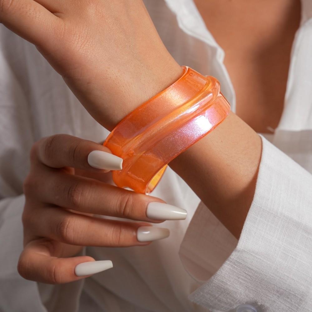 Minority Design Resin Bangle Bohemian Colorful Hand Ring Simple Irregular Wide Bracelet  Girls