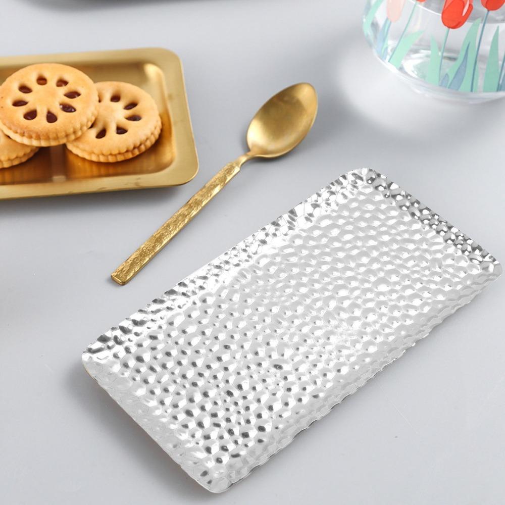 Silver and Golden Hammered Tray Hammered Texture Storage Tray Space-saving Fruit Tray Home Kitchen