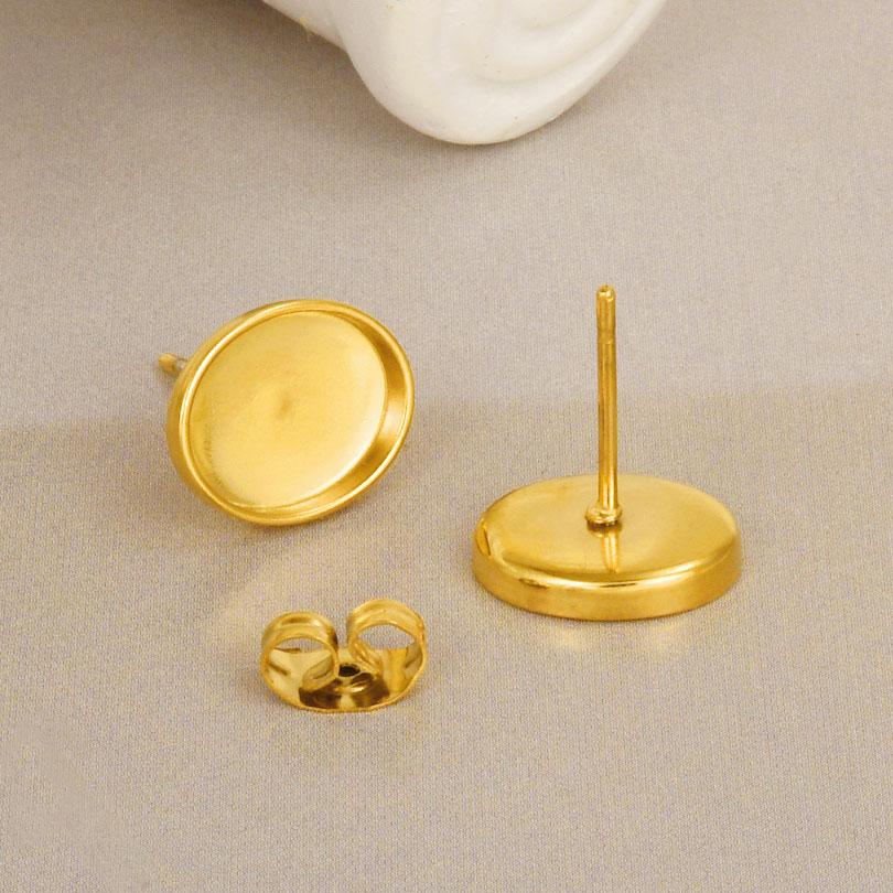 Geometric Round Square Heart Snake Blank Settings Cobochons Stainless Steel Ear Studs For Women Men Real Gold Plated DIY Jewelry
