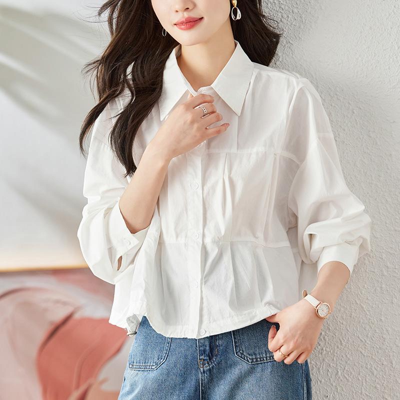 Drawstring Lapel Shirt Women's Autumn New Fashion Versatile Casual Foreign Style Shirt Jacket