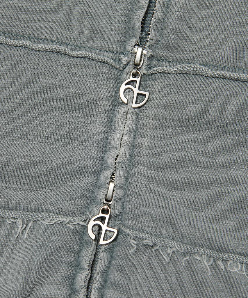 Nomanual Raw Edge Hooded Zip-Up - Washed Gray