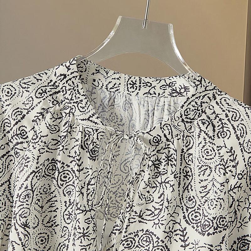 Tachi Damen V-Ausschnitt Kontrastdruck Langarm Midi-Kleid