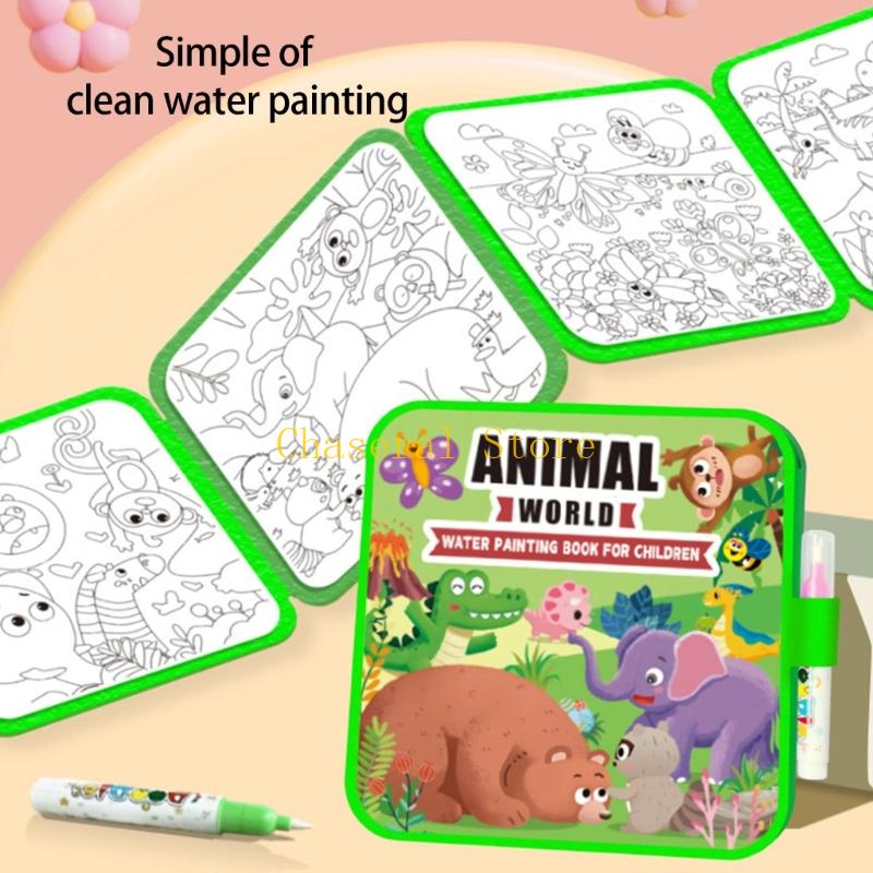 E7Ce Cartoon Water Coloring Book Reusable Kindergarten Kids Magical Painting Activity