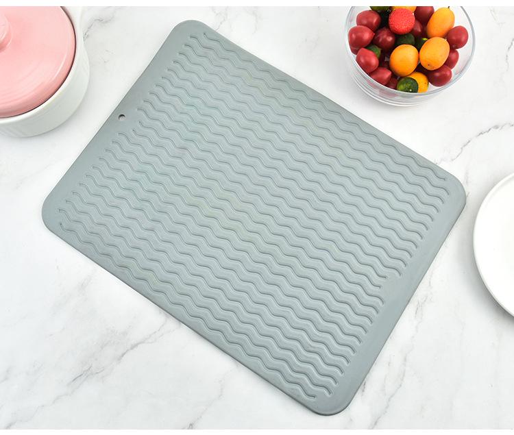 Heat-Insulating Non-Slip Rubber Kitchen Placemat and Drain Mat with Wavy Grooves, Waterproof Design
